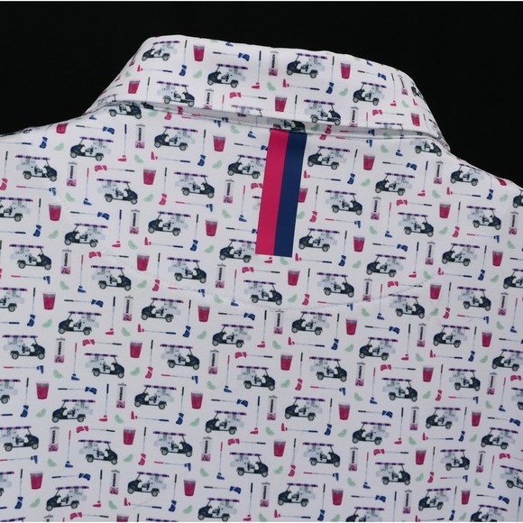 MINT! Rhoback Mens 3XL Polo Shirt Bev Golf Cart Drinks Print White Luxury Preppy - Picture 6 of 8